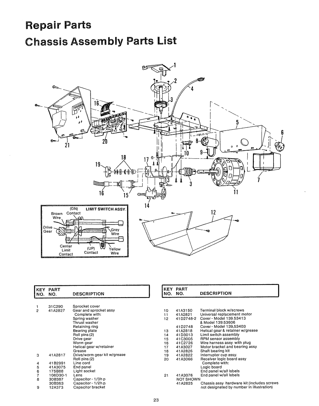 Craftsman 139.53610 Repair Parts Chassis Assembly Parts List, KEY Part Description, Washer, Retaining, Universal 