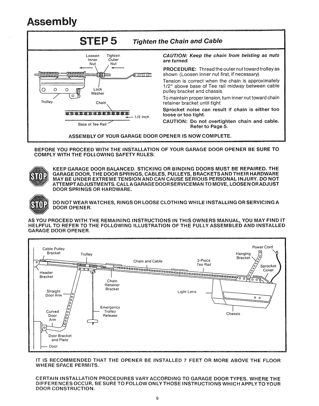 Craftsman 139.53610, 139.53403 owner manual STE P 5 Tighten, Chain and Cable, MAY Find IT, Garage Door Opener 