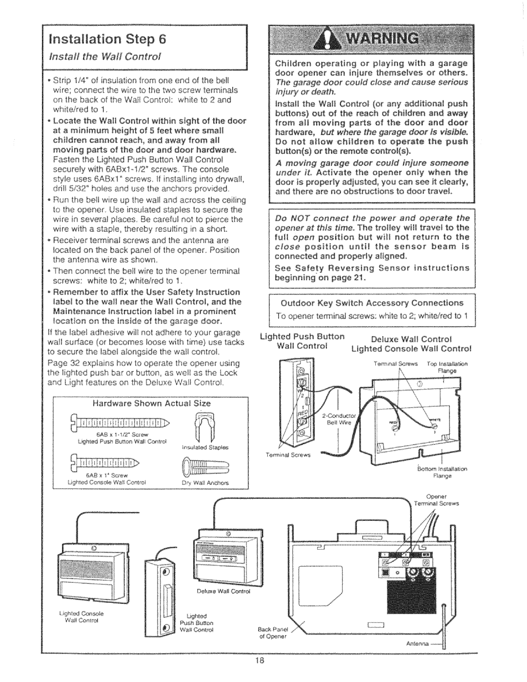 Craftsman 139.53425SRT, 139.53325SRT manual InstMt the Wall Control, Deluxe Waft Control Lighted Console Waif Control 