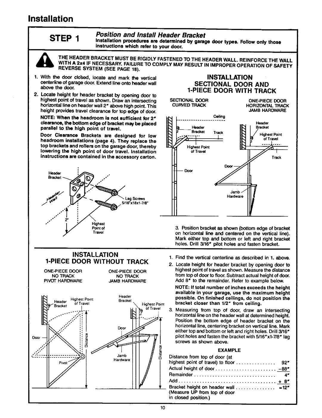 Craftsman 139.53515SR - I/2HP Installation Piece Door Without Track, Installation Sectional Door Piece Door with Track 