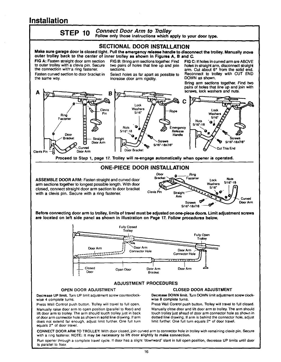 Craftsman 139.53515SR - I/2HP Connect Door Arm to Trolley, Sectional Door Installation, ONE-PIECE Door Installation 