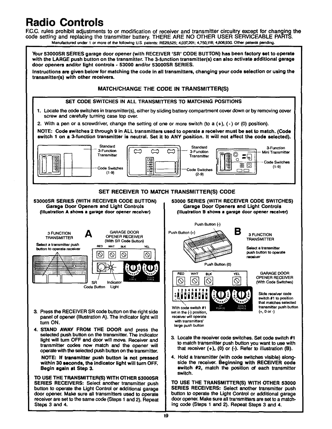 Craftsman 139.53626SR - I/2HP owner manual MATCH/CHANGE the Code in Transmitters, SET Receiver to Match, Transmitters Code 