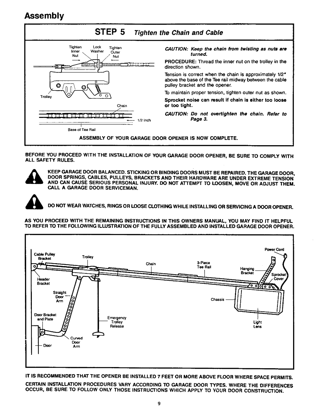 Craftsman 139.53626SR - I/2HP, 139.53515SR - I/2HP owner manual Step, Tighten the Chain and Cable 