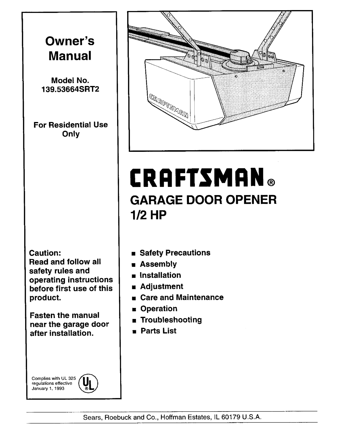 Craftsman 139.53664SRT2 owner manual CRRFTSMIiN 