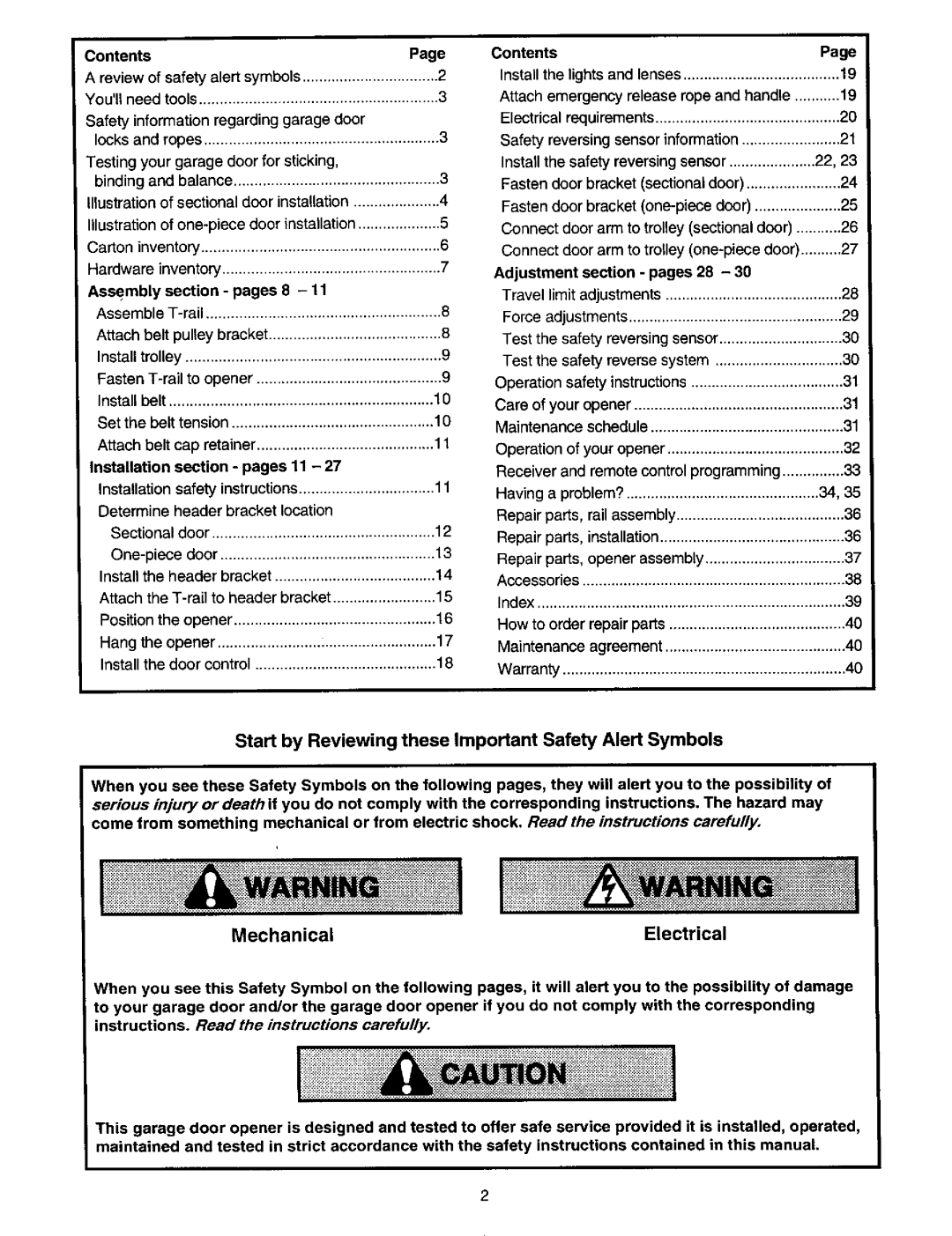 Craftsman 139.53664SRT2 owner manual Start by Reviewing these Important Safety Alert Symbols, MechanicalElectricaL 