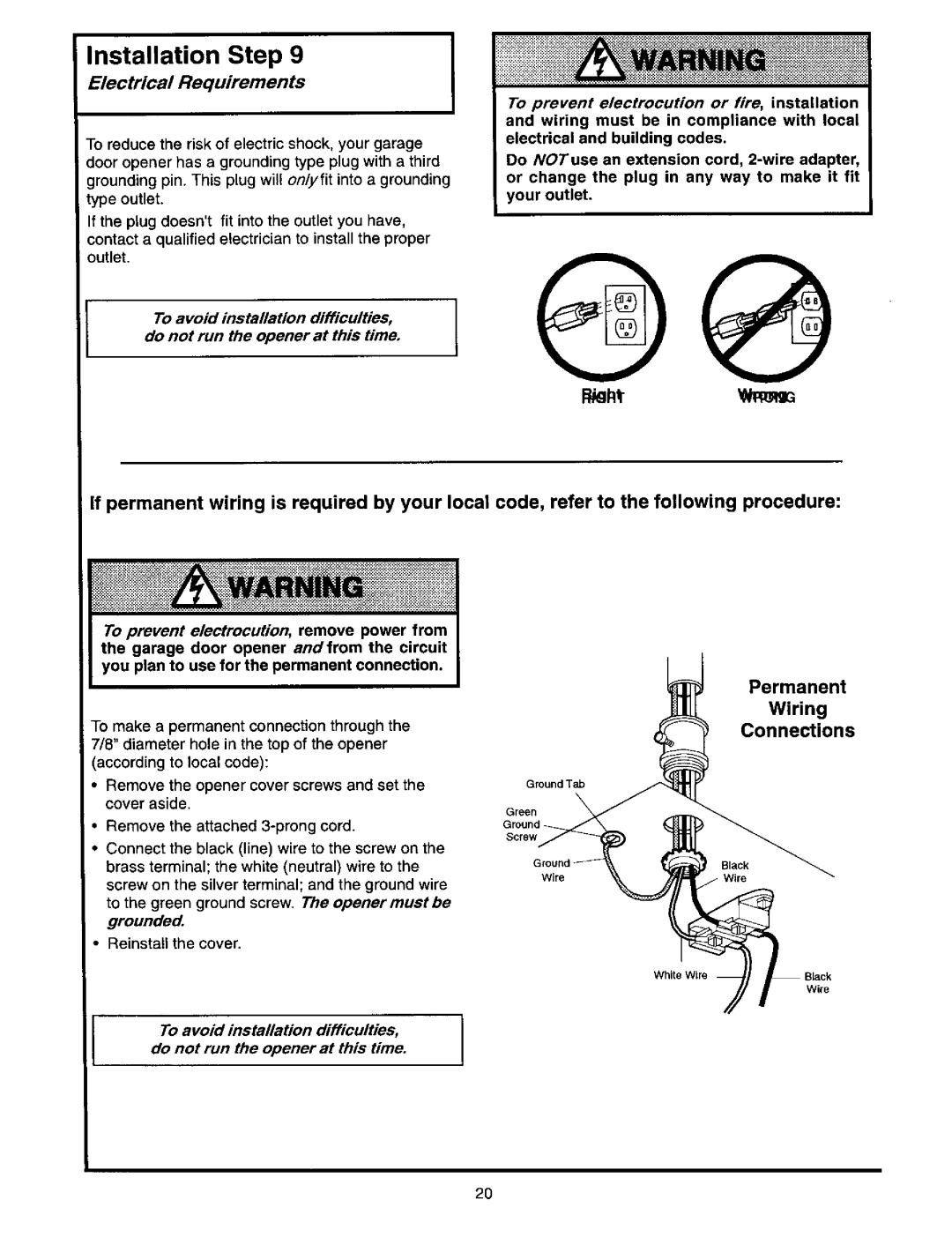 Craftsman 139.53664SRT2 owner manual Electrical Requirements, If permanent wiring is required by your local 