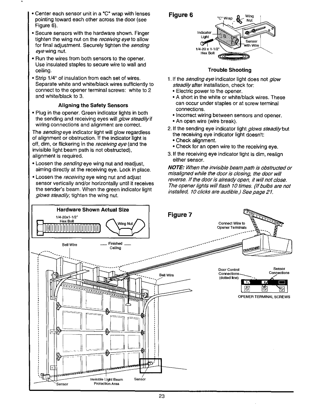 Craftsman 139.53664SRT2 owner manual Aligning the Safety Sensors, Trouble Shooting 