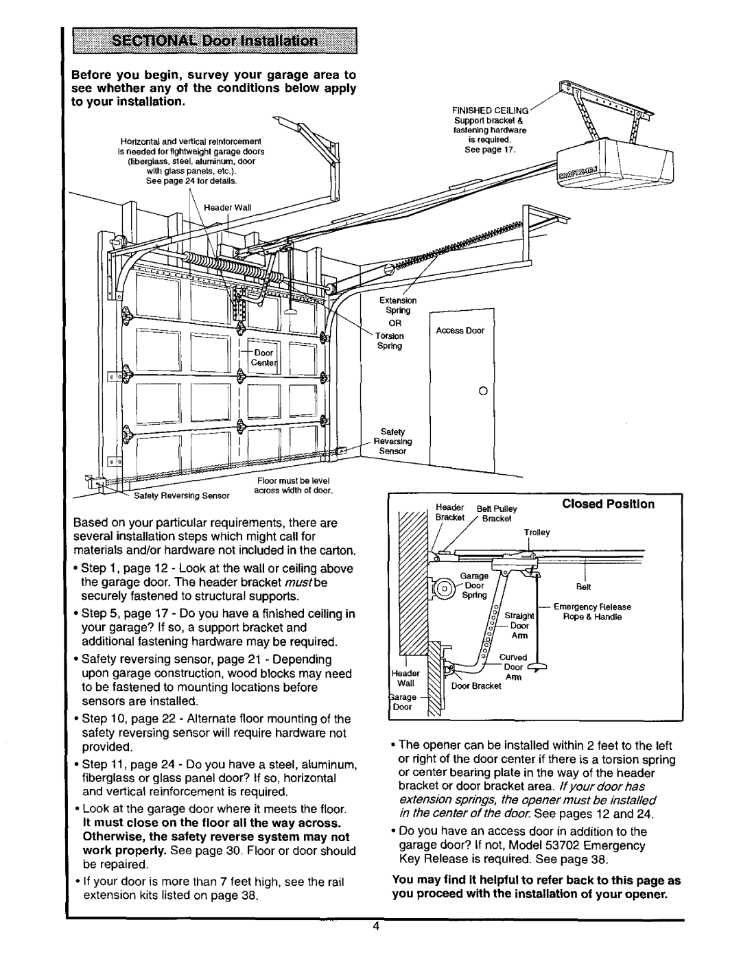 Craftsman 139.53664SRT2 owner manual Closed Position, It must close on the floor all the way across, Be repaired 