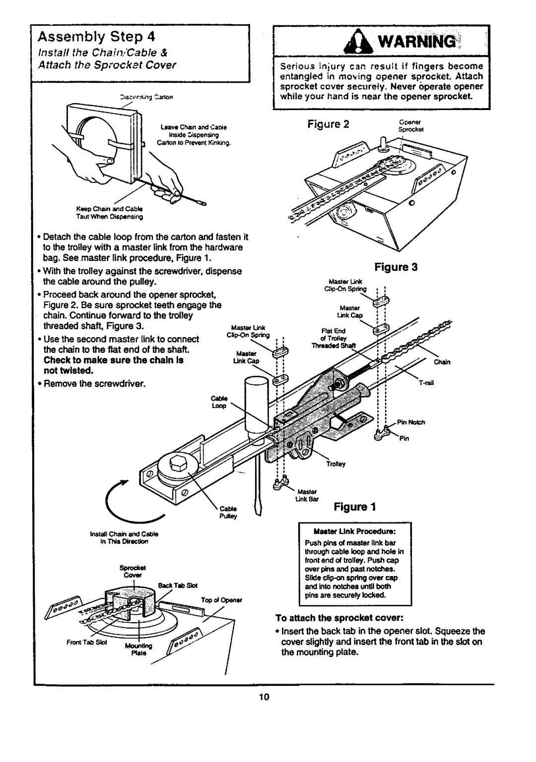 Craftsman 139.53674SRT, 139.53671SRT1 Install Chain/Cable Attach Sprocket Cover, Use the second master link to connect 