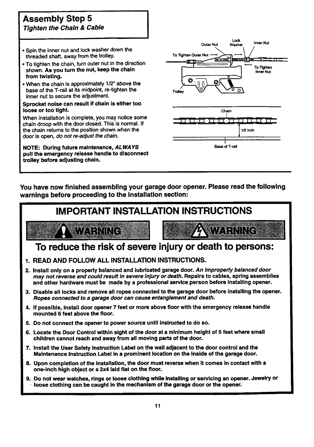 Craftsman 139.53661SRT1, 139.53671SRT1, 139.53677SRT1, 139.53674SRT owner manual Assembly Step, Tighten the Chain & Cable 