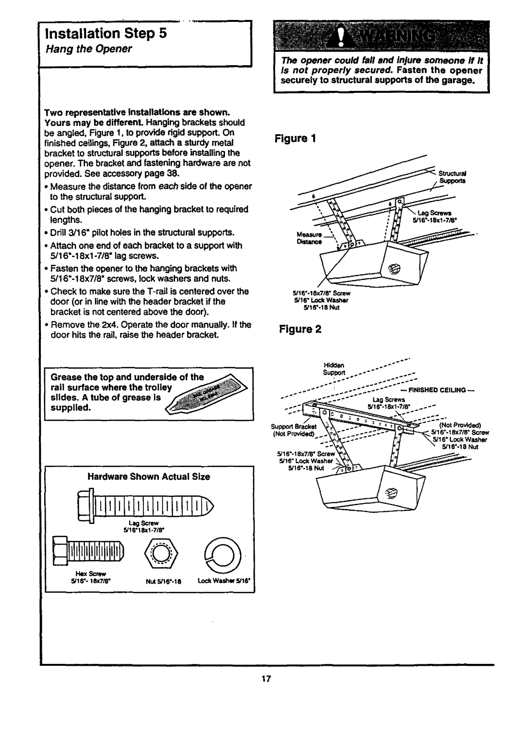 Craftsman 139.53677SRT1, 139.53671SRT1, 139.53674SRT, 139.53661SRT1 owner manual Hang the Opener, 0SH=OCSlU,G 