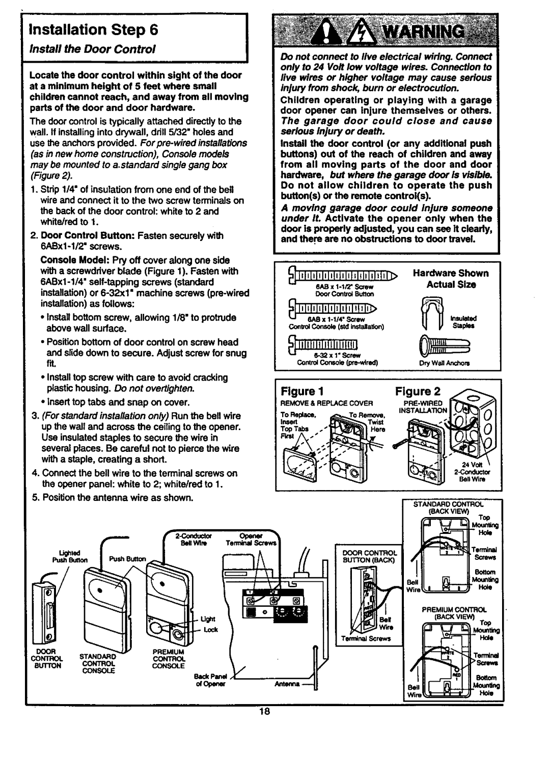 Craftsman 139.53674SRT, 139.53671SRT1 Install the Door Control, Hardware Shown, DryWaAnchom, Backview, Be.. . .Moung 