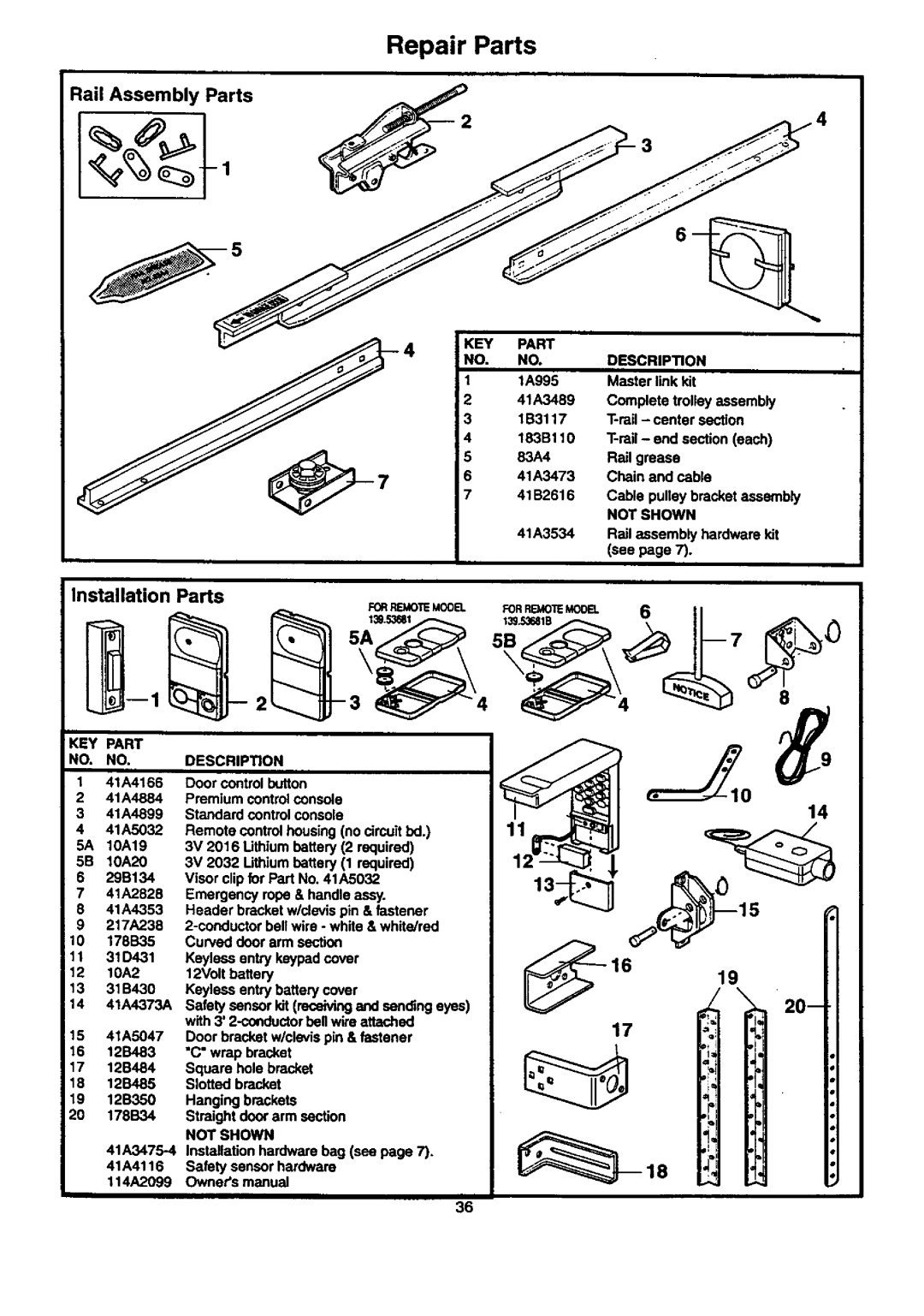 Craftsman 139.53671SRT1, 139.53677SRT1, 139.53674SRT, 139.53661SRT1 Repair Parts, Installation Parts, Rail Assembly Parts 