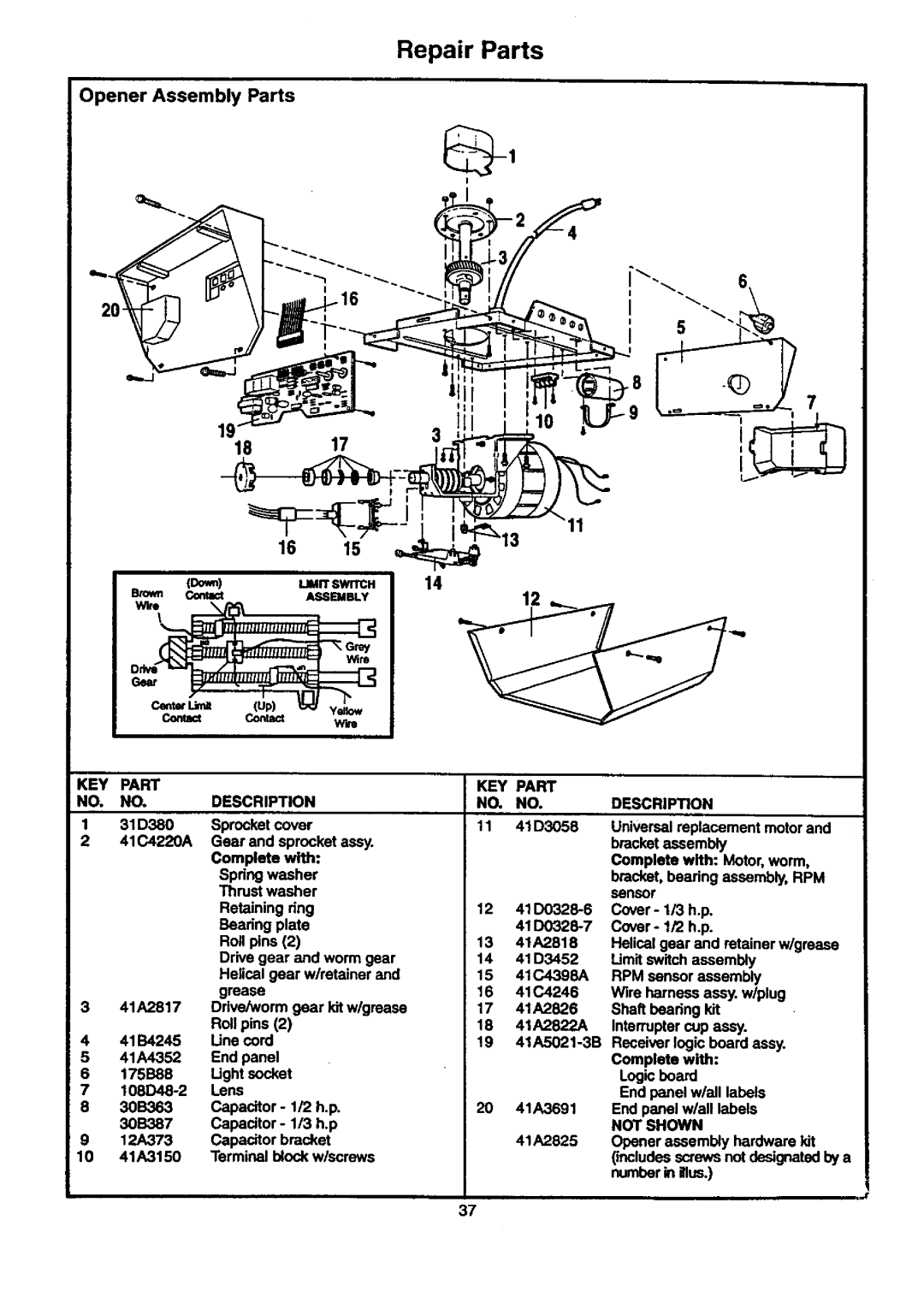 Craftsman 139.53677SRT1, 139.53671SRT1, 139.53674SRT, 139.53661SRT1 Repair Parts, 18173, Opener Assembly Parts, 116 