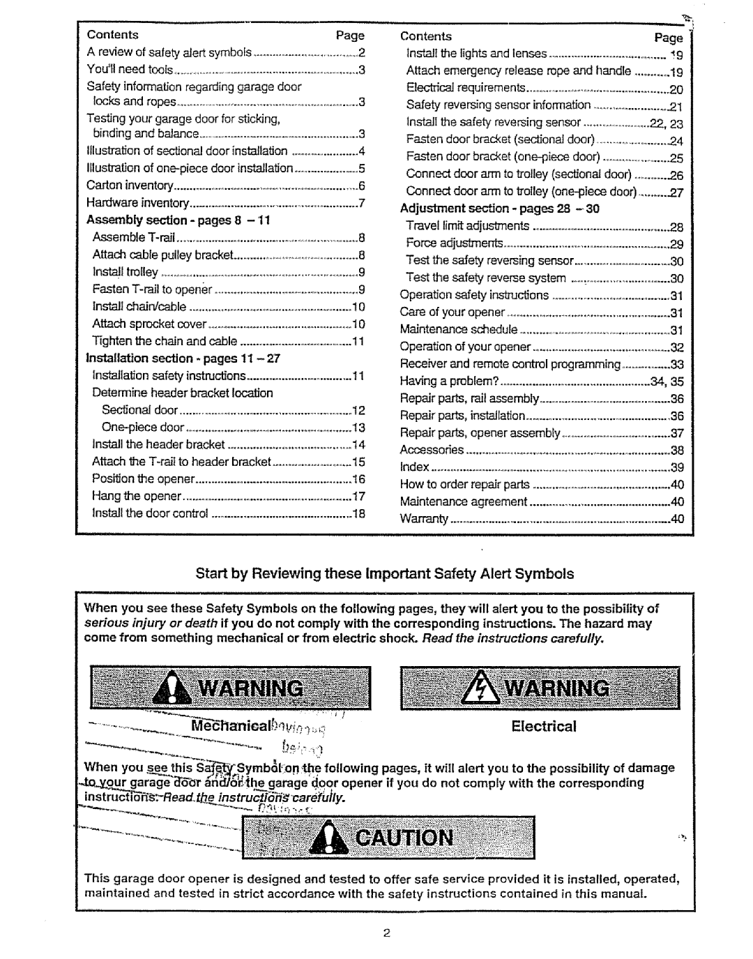 Craftsman 139.53675SRT owner manual Start by Reviewing these Important Safety Alert Symbols, Electrical, Assembly, Warranty 