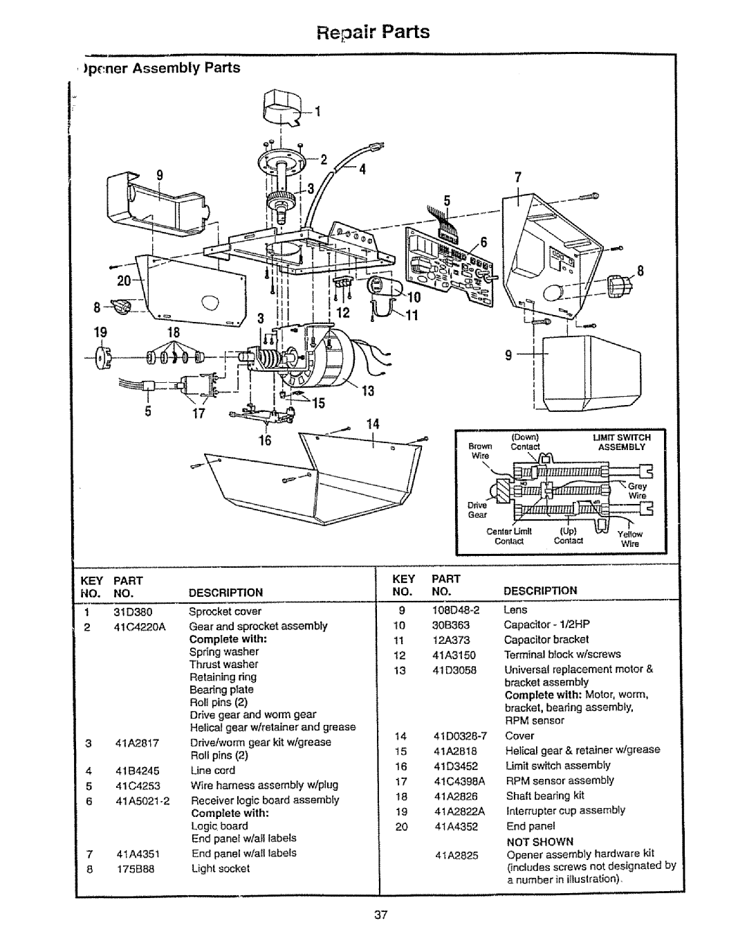 Craftsman 139.53675SRT owner manual Repair Parts, Pner Assembly Parts 1918 