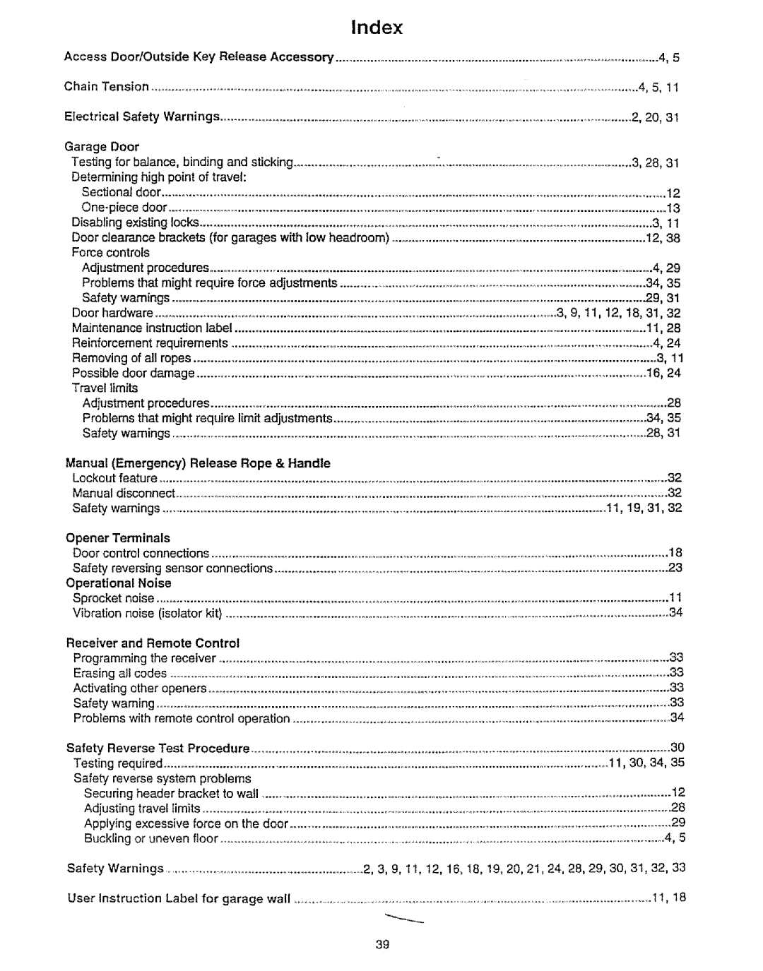 Craftsman 139.53675SRT owner manual Index 