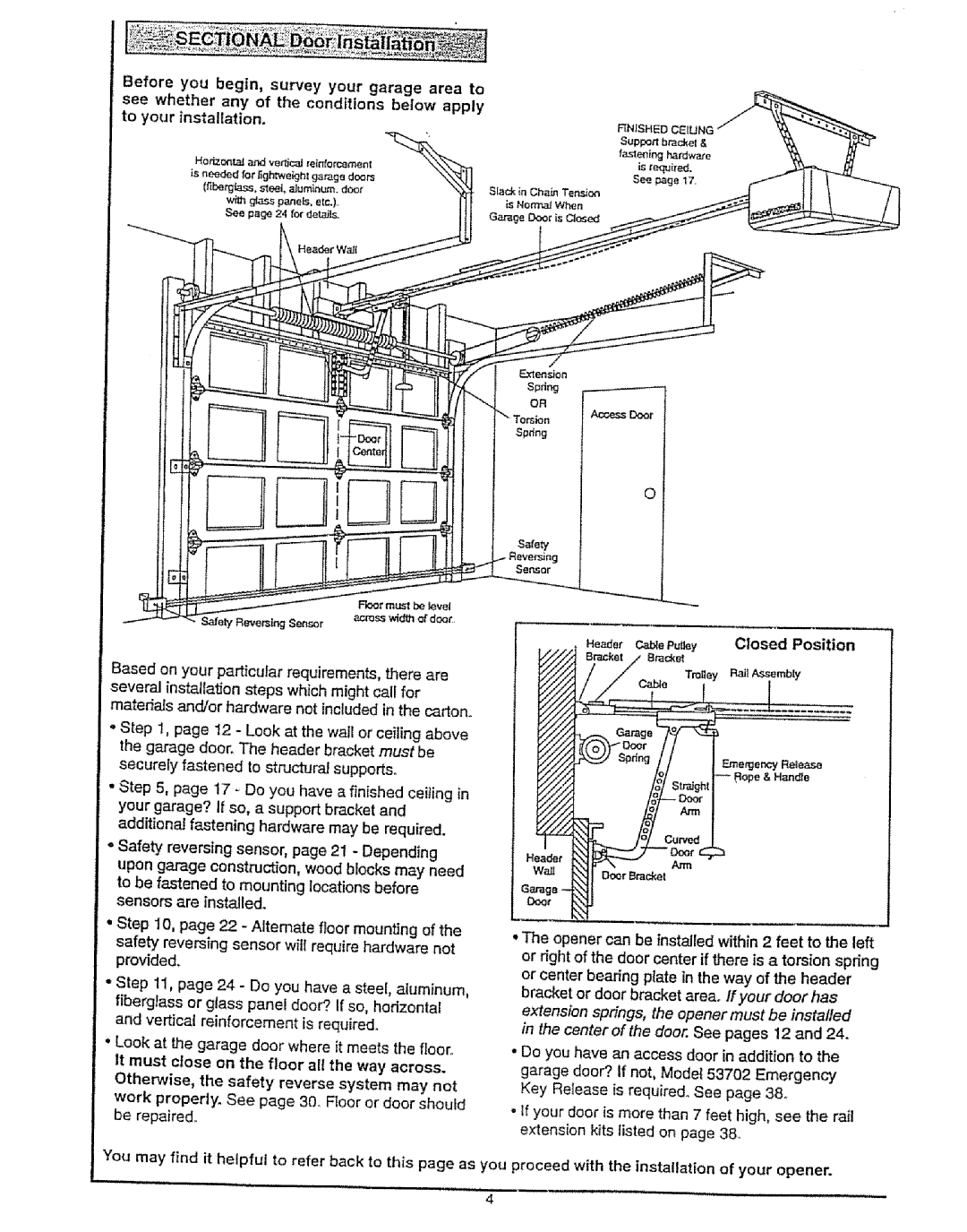 Craftsman 139.53675SRT owner manual Before you begin, survey your garage area to, To your installation 