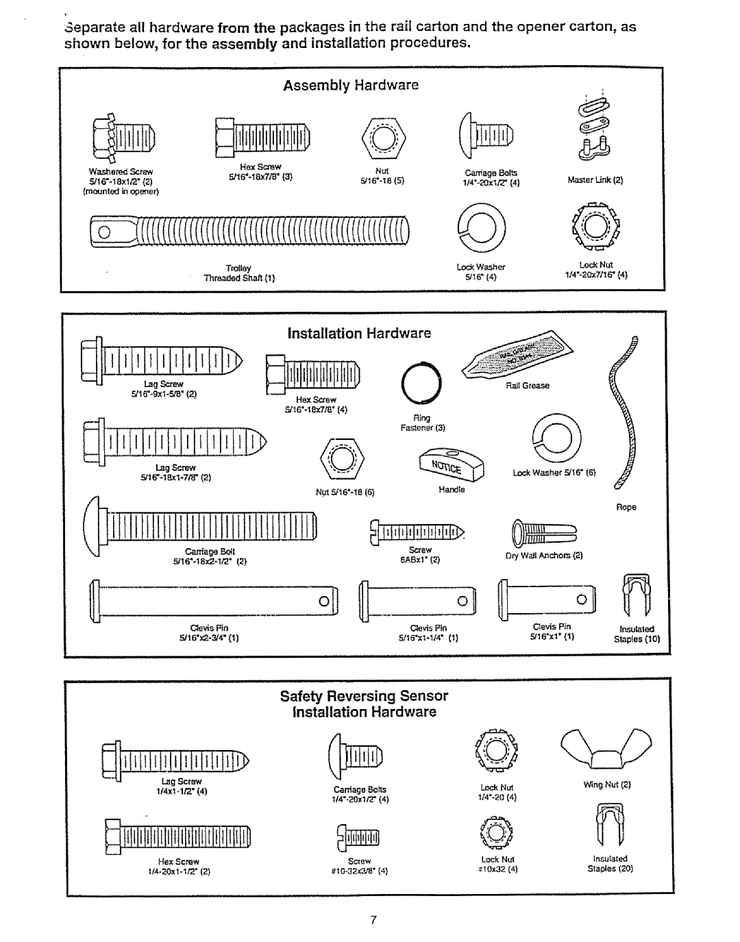 Craftsman 139.53675SRT owner manual Oll, Installation Hardware 