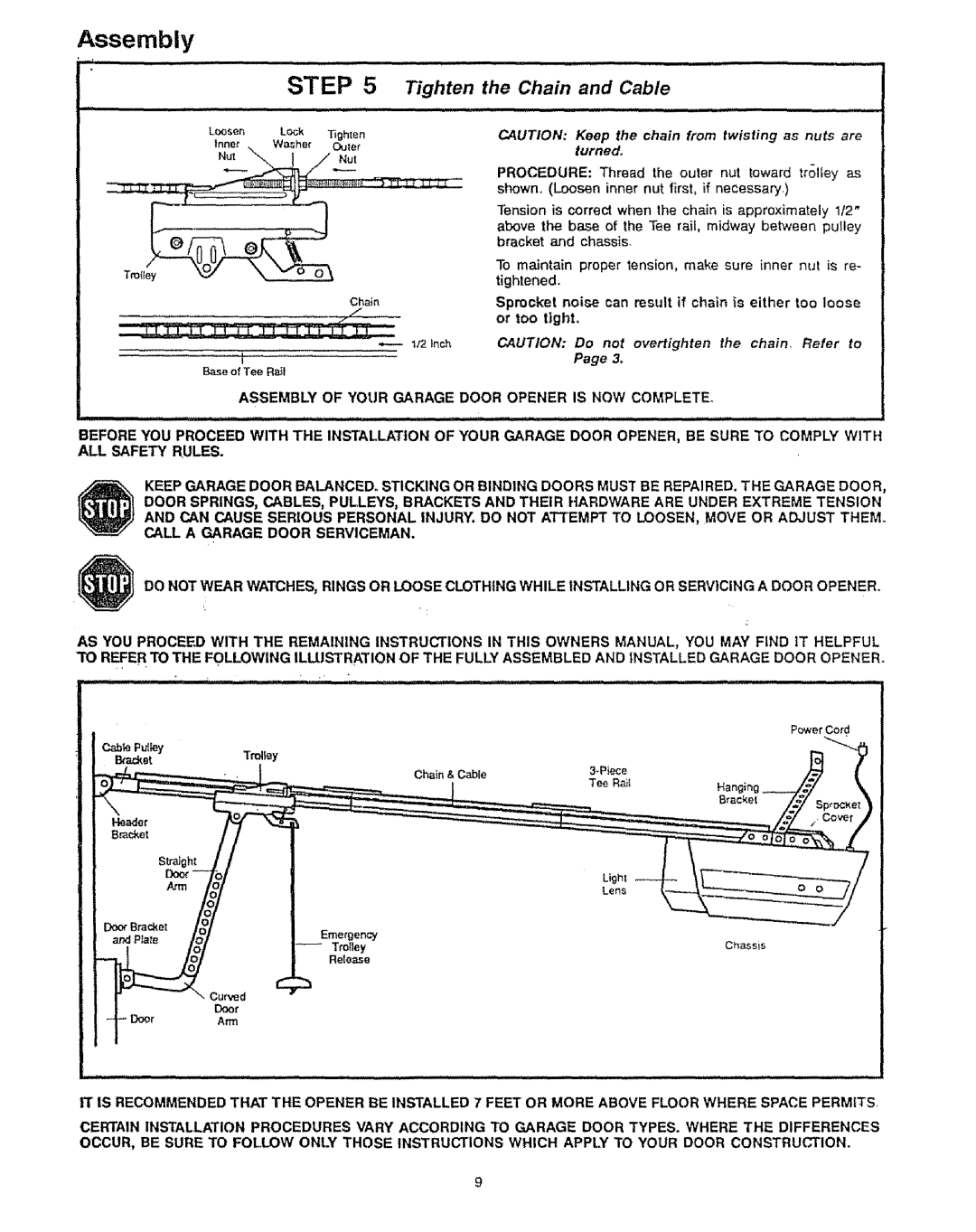 Craftsman 139.53699SR, 139.53315SR, 139.53625SR specifications Tighten, Chain and Cable, Tro 