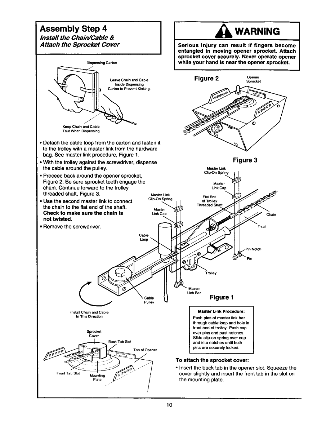 Craftsman 139.53660SRT1, 139.53834SRT3 Assembly Step, Install the Chain/Cable Attach the Sprocket Cover, MasterFigure 