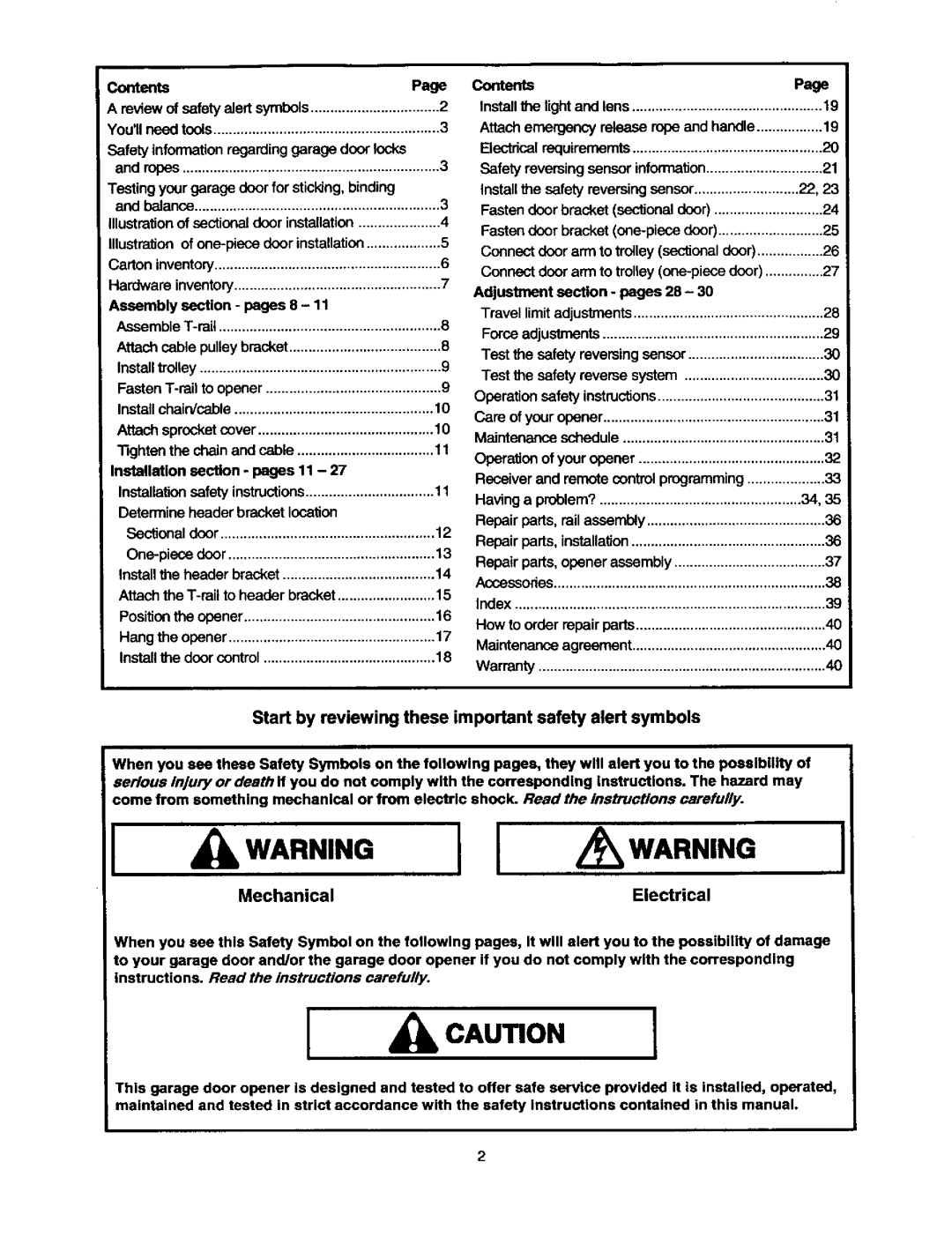 Craftsman 139.53648SRT2, 139.53834SRT3, 139.53646SRT2, 139.53645SRT3 Start by reviewing these important safety alert symbols 