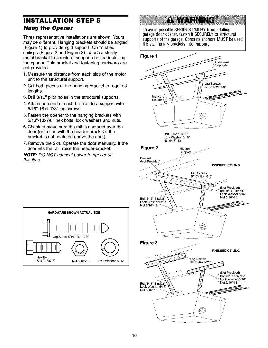 Craftsman 139.5391 owner manual Hang the Opener, Hidden 