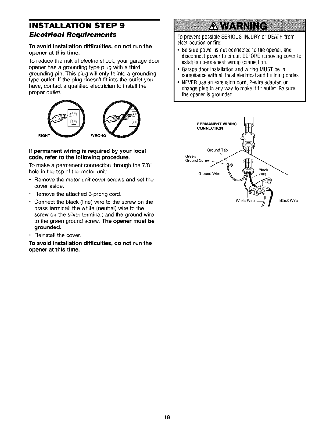 Craftsman 139.5391 owner manual Electrical Requirements 