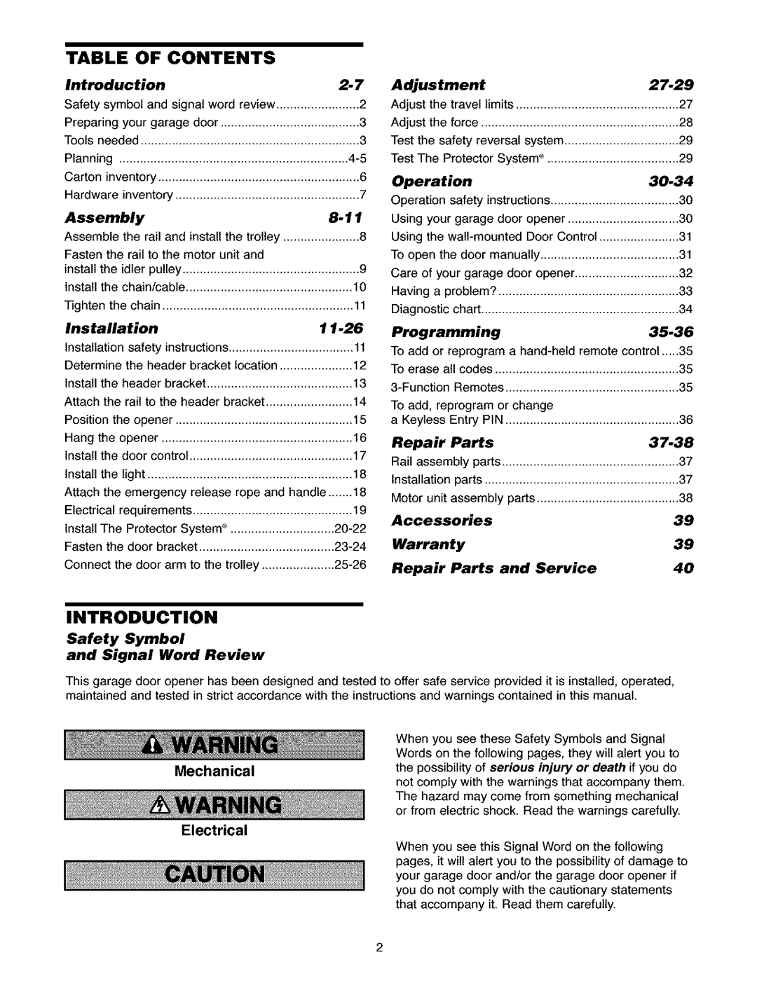 Craftsman 139.5391 owner manual Table of Contents 