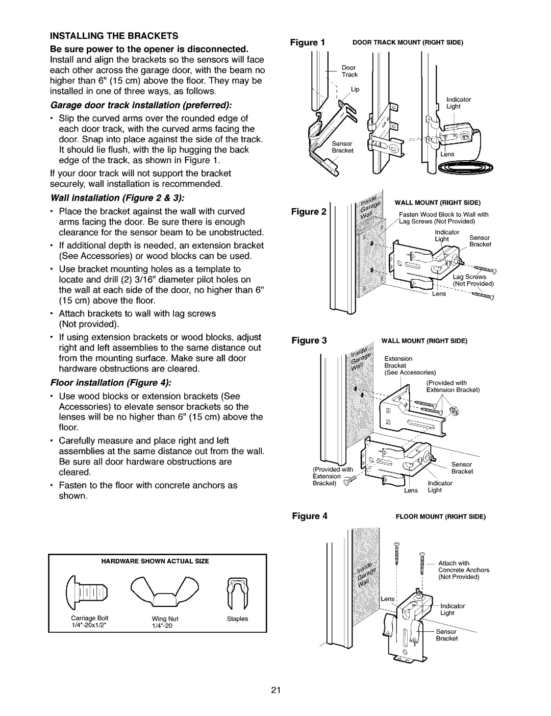 Craftsman 139.5391 owner manual Installing the Brackets, Wall installation 