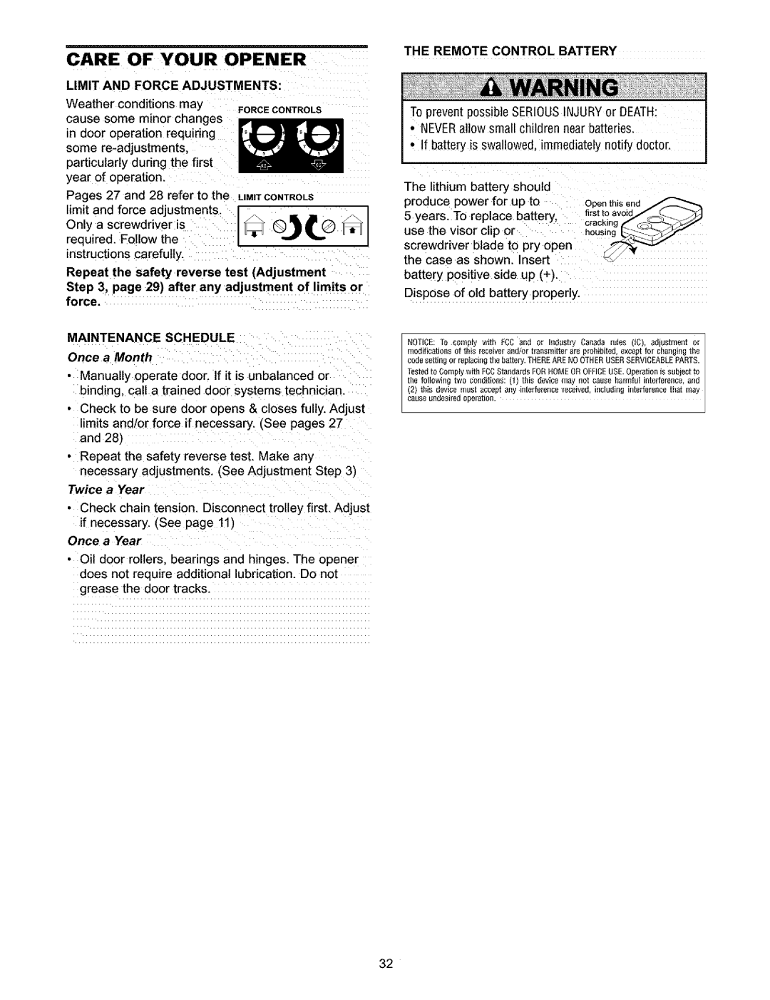 Craftsman 139.5391 owner manual Care of Your Opener, Once a Month, Twice a Year, Once a Year 