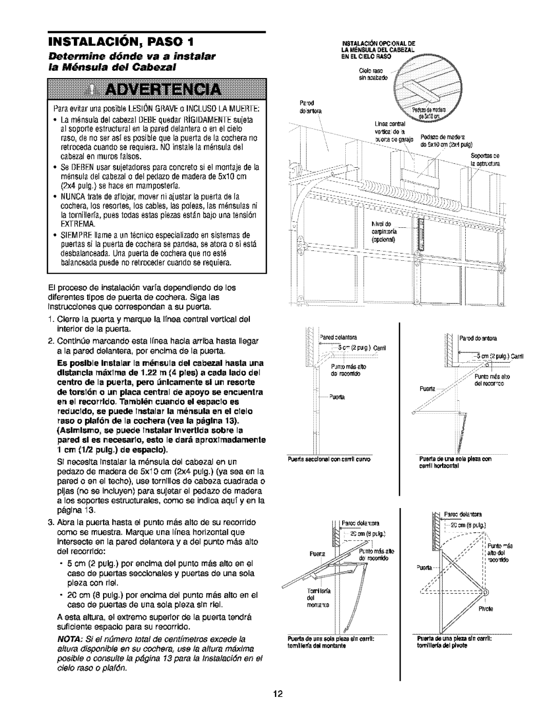 Craftsman 139.5391 owner manual INSTALACION, Paso, Determine d6nde va a instalar La M6nsula del Cabezal 