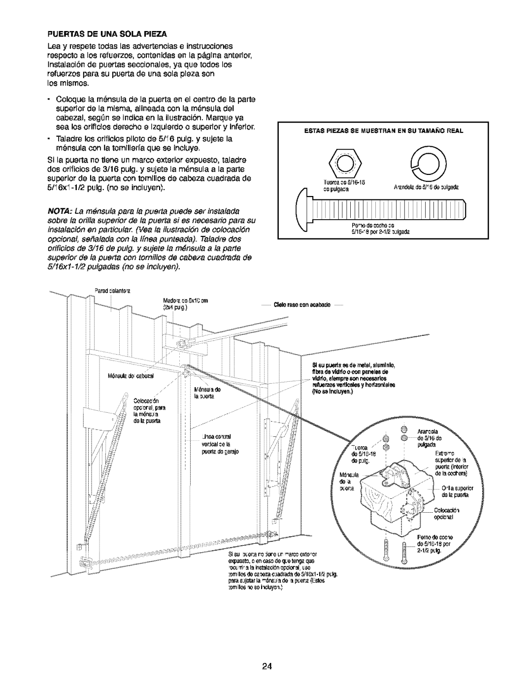 Craftsman 139.5391 owner manual Puertas DE UNA Sola Pieza 