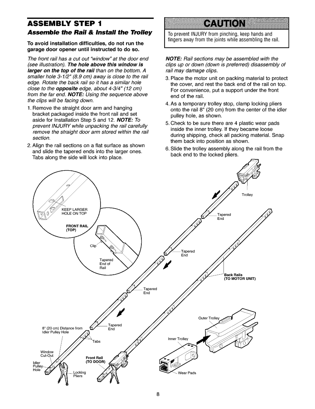 Craftsman 139.5391 owner manual Assembly Step, Assemble the Rail & Install the lolley 