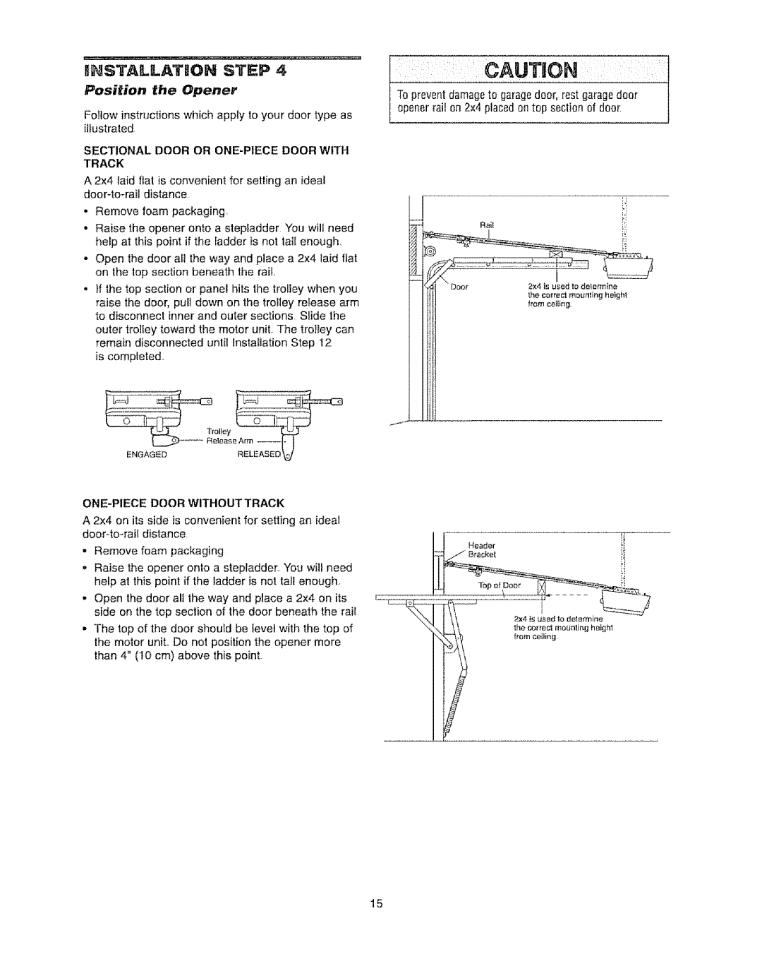 Craftsman 139.53920D owner manual NNSTALLATHON Step, Position the Opener, On E-PIECEDOOR with OUT Track 