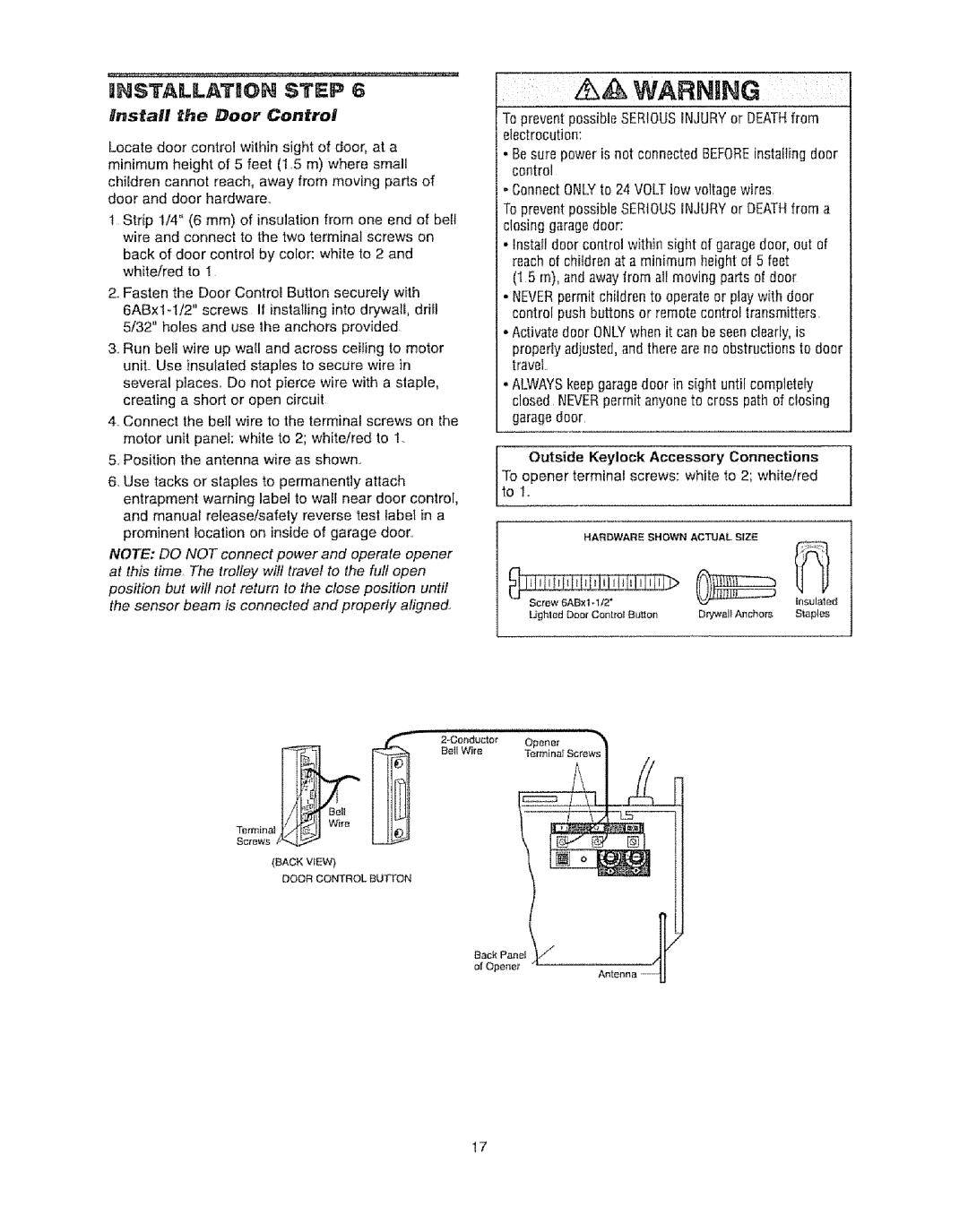 Craftsman 139.53920D owner manual To opener terminal screws white to 2 white/red to, Iil 11tH I Ifi Itili iiliTil 