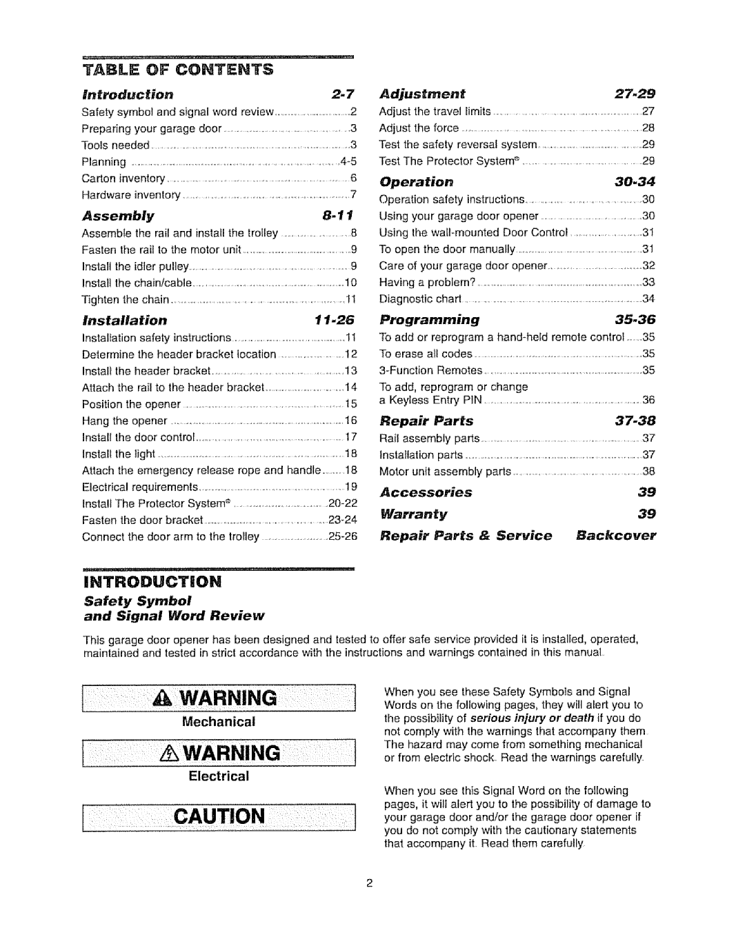 Craftsman 139.53920D owner manual Contents 