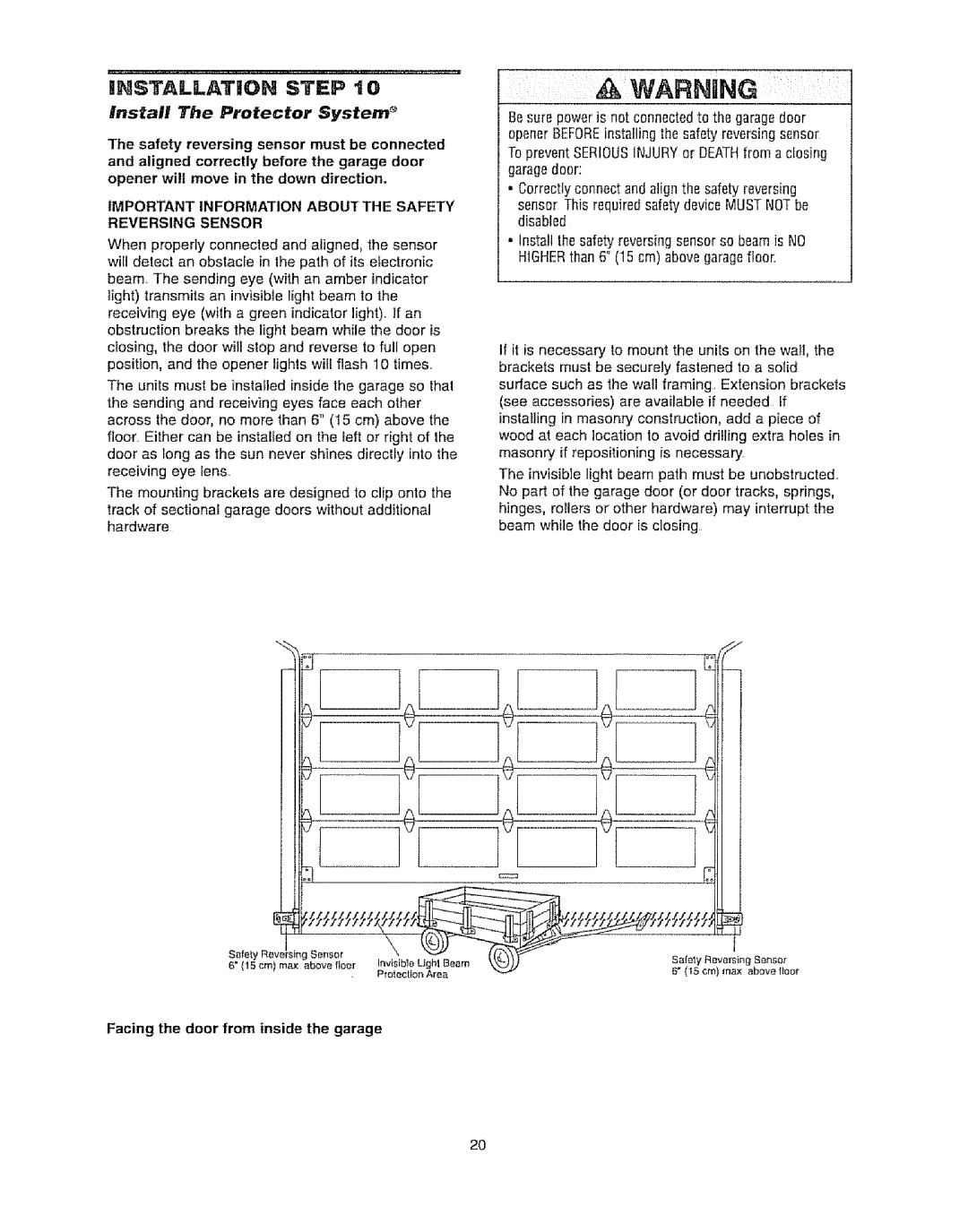 Craftsman 139.53920D owner manual Unstallatoh Step, Install The Protector System 