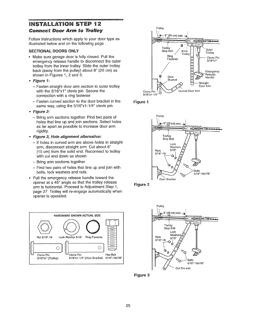 Craftsman 139.53920D owner manual IHSTALLATllON Step, Hole alignment alternative 