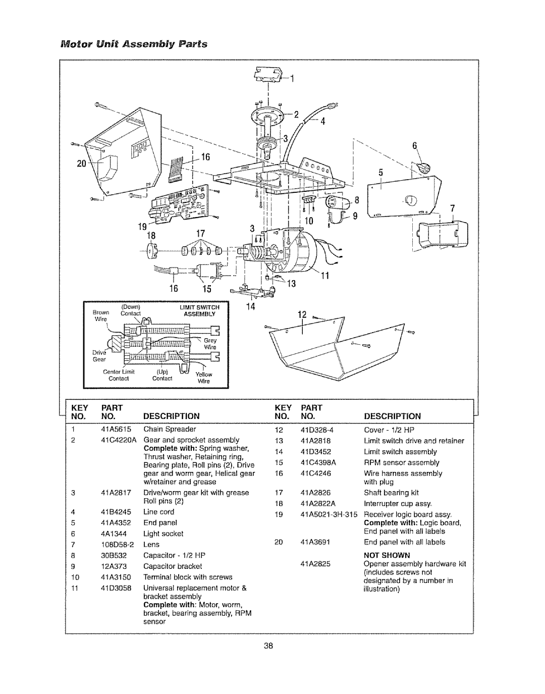 Craftsman 139.53920D owner manual Motor Unit Assembly Parts, Drlva, KEY Part 