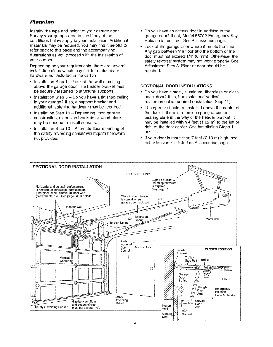 Craftsman 139.53920D owner manual Sectional Door Installations 