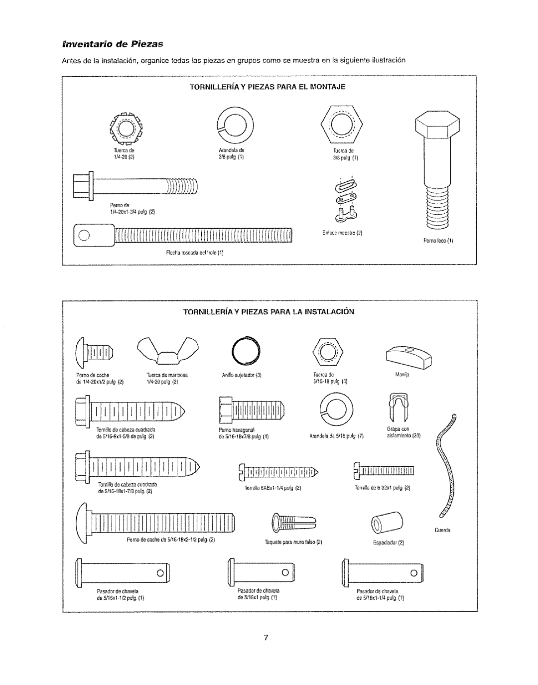 Craftsman 139.53920D owner manual TORNILLERtA Y Piezas Para EL Montaje, PemelocoI 