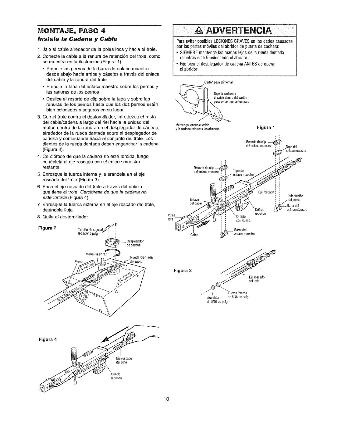 Craftsman 139.53920D owner manual Paso, #nstale ia Cadena y Cable 