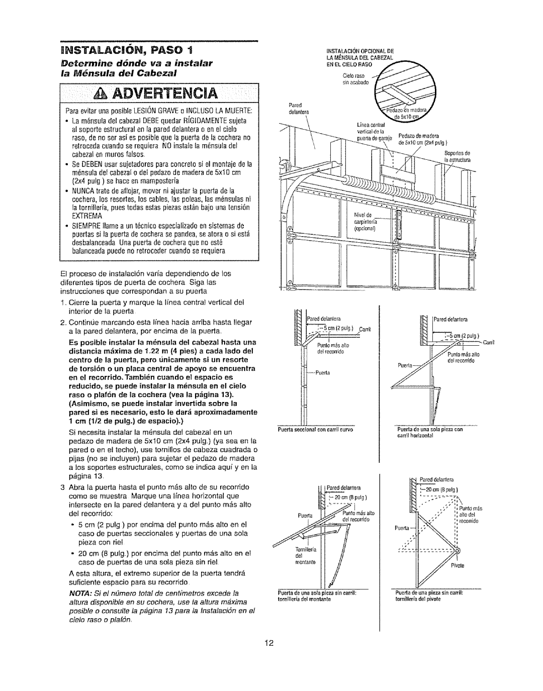 Craftsman 139.53920D owner manual INSTALACI6N, Paso t, Determine d6nde va a instalar ia Mnsula del Cabezal, Extrema 