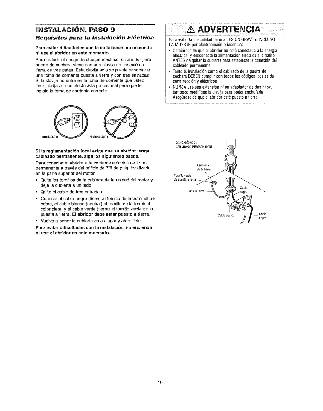 Craftsman 139.53920D Bequisitos para la Instalaci6n ElcErica, Si la reglamentaci6n local exige que su abridor tenga 