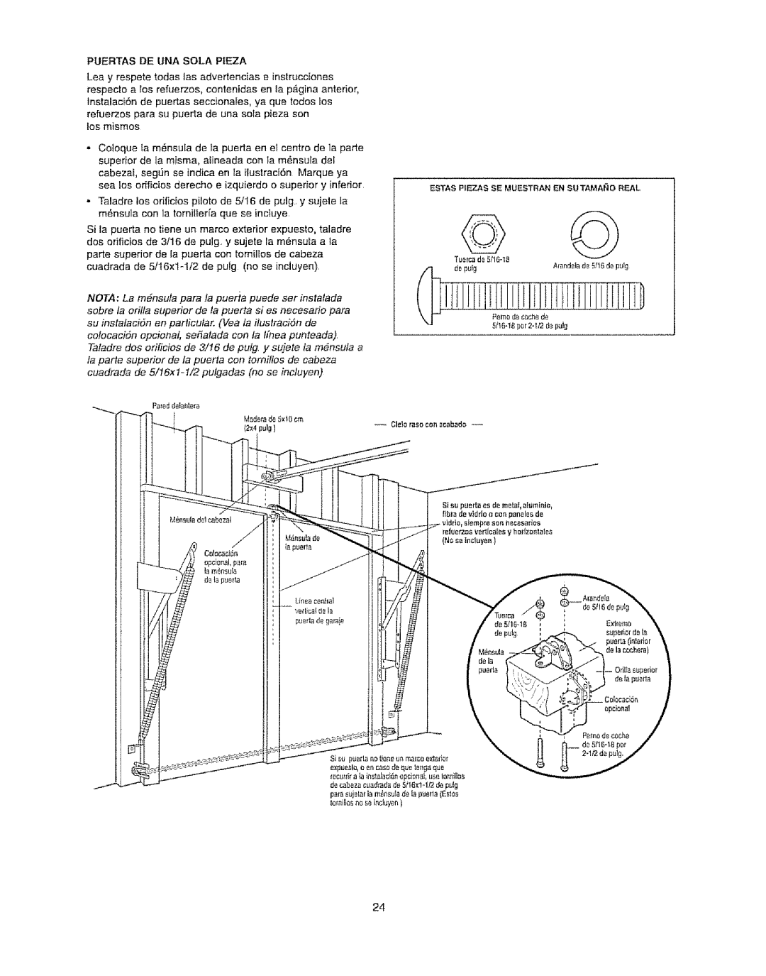 Craftsman 139.53920D owner manual Puertas DE UNA Sola Pieza 