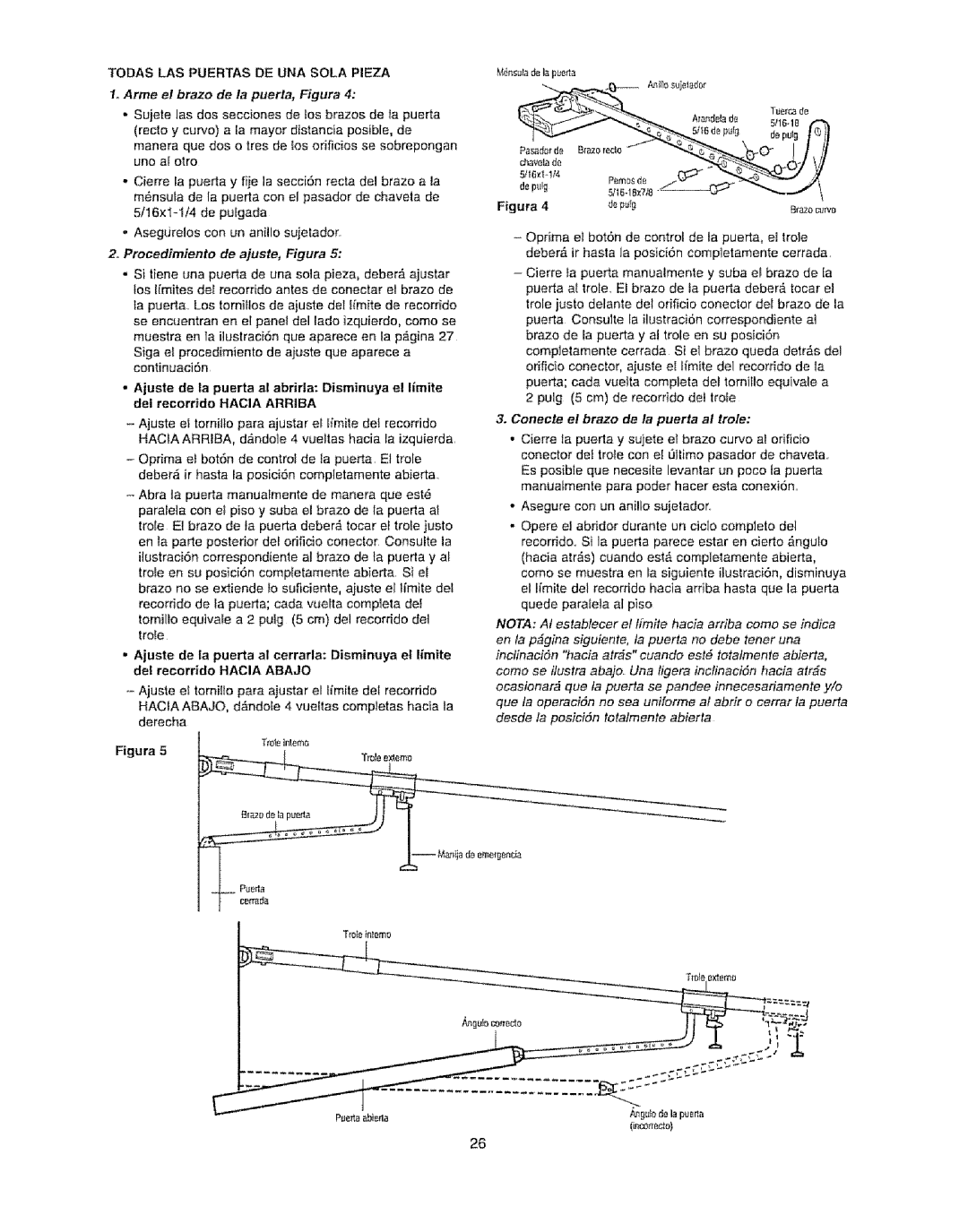 Craftsman 139.53920D owner manual Todas LAS Puertas DE UNA Sola Pieza, Arme el braze de la puerta, Figura 