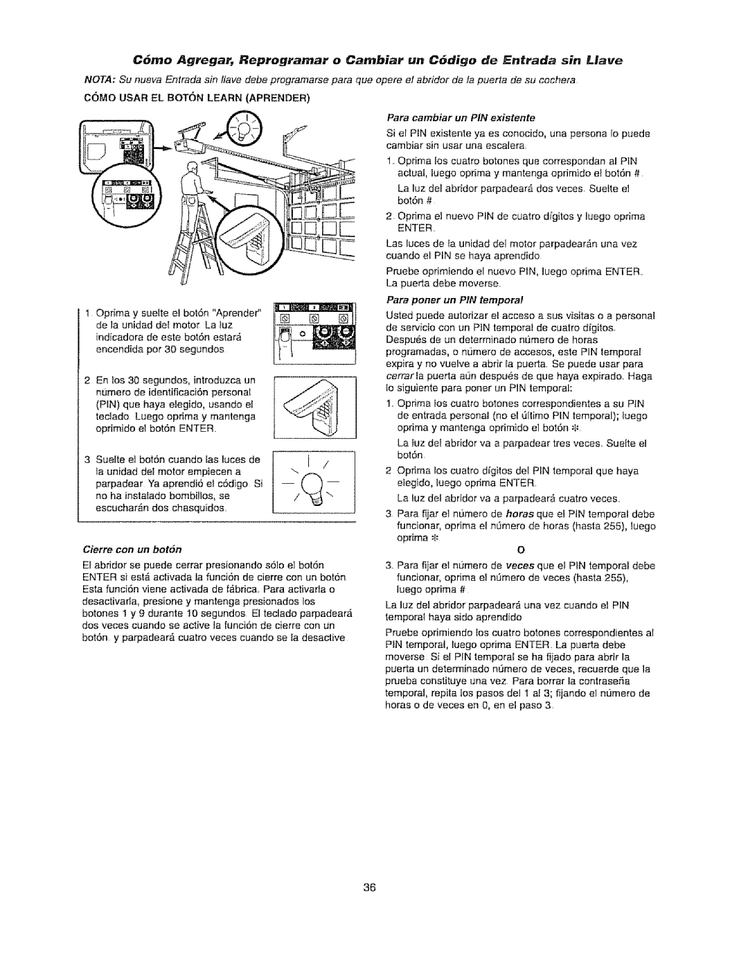 Craftsman 139.53920D owner manual Cierre con un bot6n, Enter 