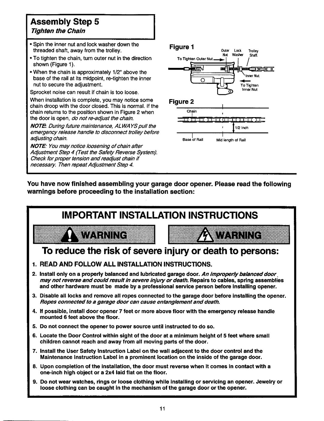 Craftsman 139.53978SRT owner manual Tighten Chain, = Lo Tro,.y 