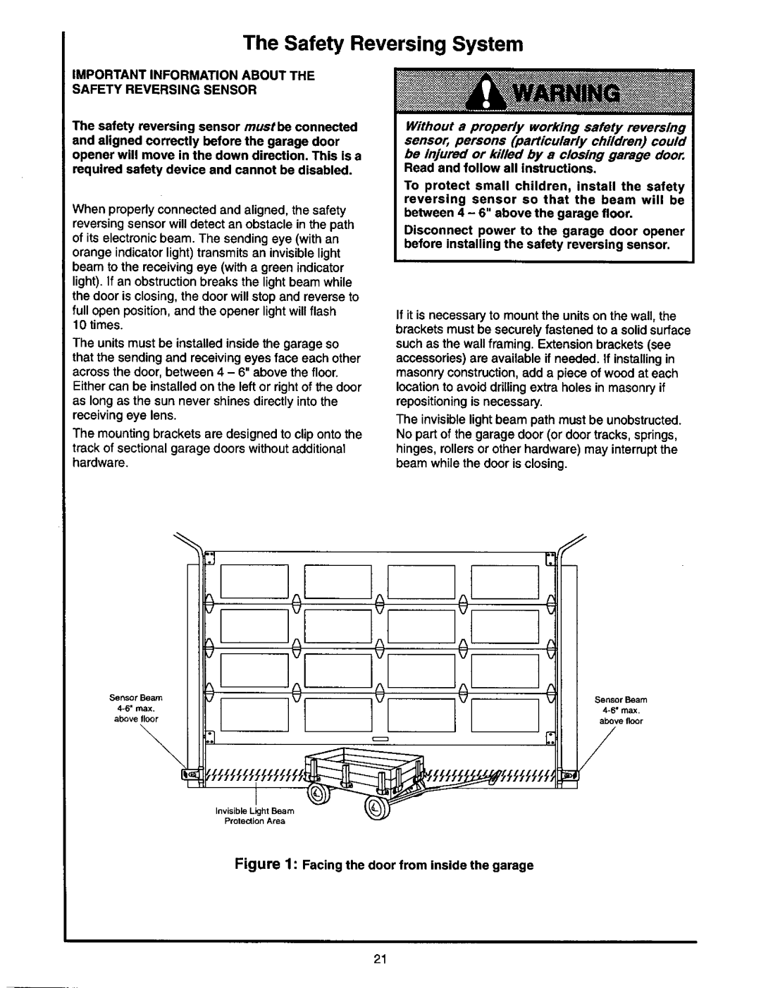 Craftsman 139.53978SRT owner manual Safety Reversing System, Important Information about Safety Reversing Sensor 